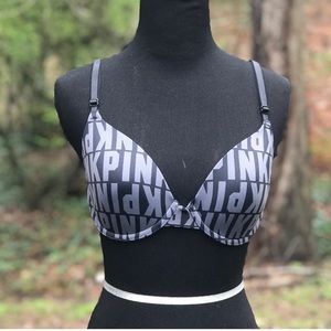 COPY - Pink by Victoria’s Secret Bra Sz 34C  Black/Gray Lightly Padded Monogram…